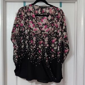 INC International Concepts Black and Pink Floral Blouse